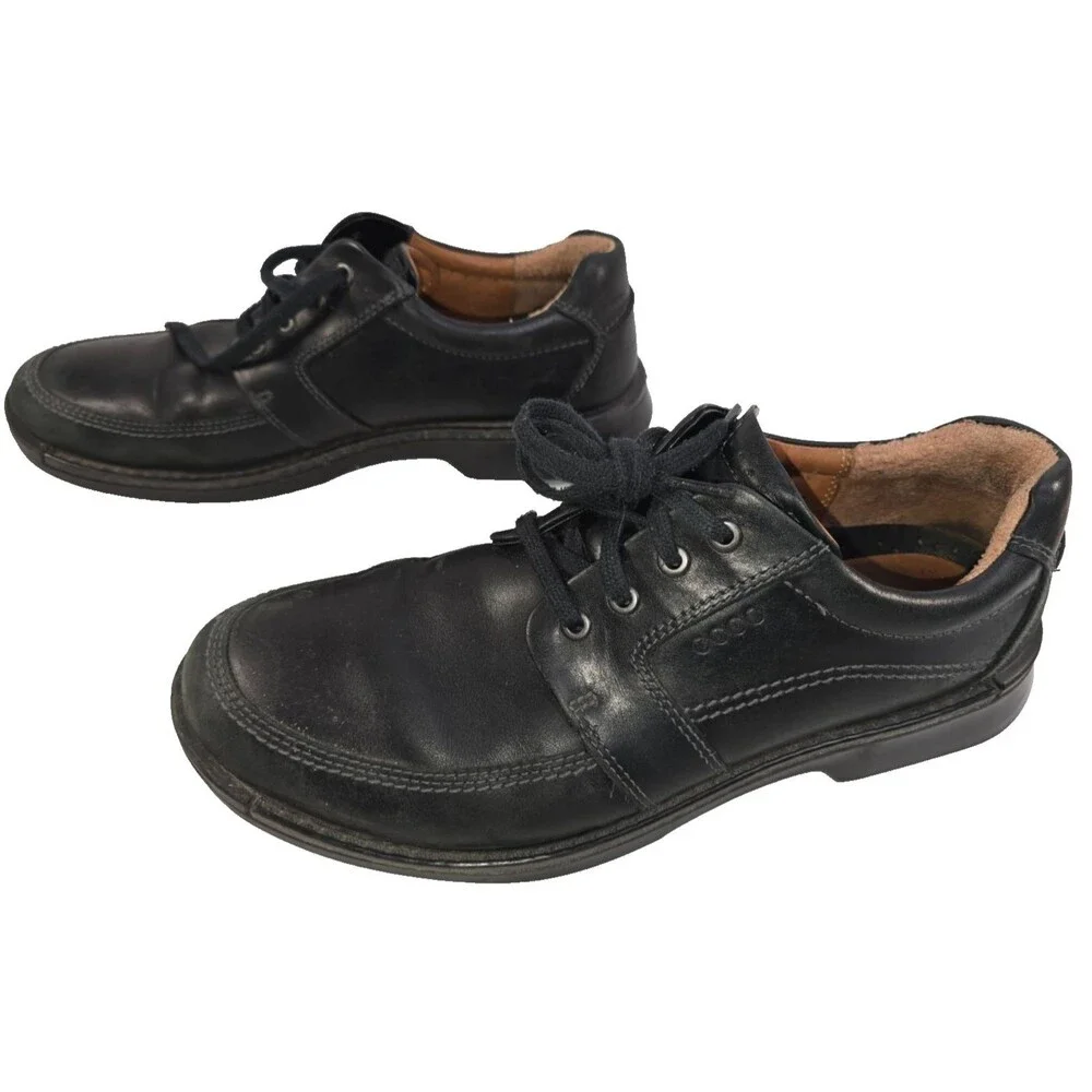 US 13 ECCO Men's Black Leather Shock Point Comfort Oxford Dress Shoes Size 47